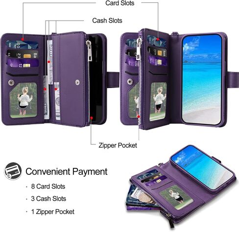 Case for iPhone 14 Pro Max, 2 in 1 Magnetic Detachable Shockproof Case, Flip Folio PU Leather Cover with Card Slot for iPhone 14 Pro Max, Purple in Saudi Arabia