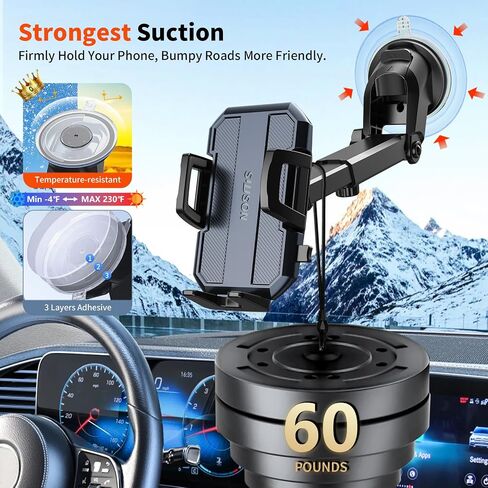 Car Phone Holder Mount, Strongest Suction Cell Phone Car Mount for Dashboard&Windshield&Vent Car Mount for iPhone and Android Phone in Saudi Arabia
