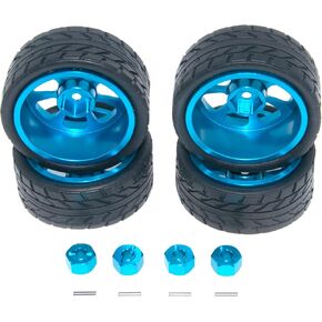Wheel Rim Tire Compatible with 1/14 MJX Hyper Go Upgrade 14301 14302 14303 Rc Car Aluminum Alloy 12mm Hex Adapter Part(Red)