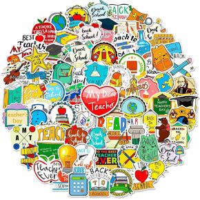 Teacher Stickers 100 Pcs Vinyl Waterproof Teacher Stickers for Laptop Cell Phone Water Bottles Notebook Cute Stickers for Student Teacher Appreciation Gifts