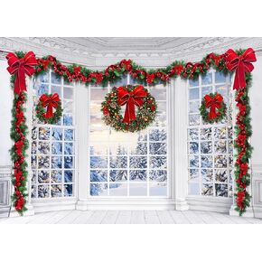 7x5Ft Christmas Window Backdrop for Photography Holy Garland String Lights Santa Claus Background Winter Snow Scene Merry Christmas Photo Backdrop Studio Props Banner