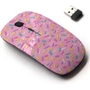 2.4G Wireless Mouse with Cute Pattern Design for All Laptops and Desktops with Nano Receiver - Pink Donut Glaze