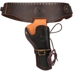 TOURBON Leather Pistol Holster Adjustable Gun Belt Drop Loop Single Rig Ammo Cartridge Bandolier