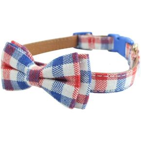 Bow Ties for Dogs - Cute Plaid Sturdy Soft Material&Leather Dog Collars for Small Medium Large Dogs Breed Puppies Adjustable 18 Colors and 3 Sizes (red/White/Blue Plaid, L 15"-23")