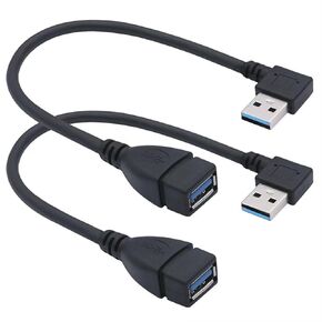 90 Degree (Left and Right Angle) USB 3.0 Male to Female Extension Cable can Withstand Fast Data Transfer, Compatible with PC, Laptop, Mobile Power, Webcam, Charger, etc.-2 Pack 10IN/25CM