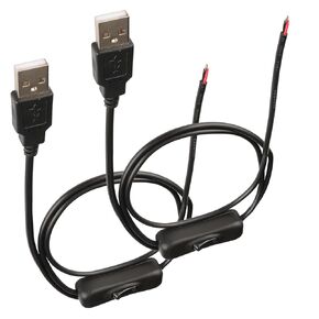 DC 2-pin USB Cable with ON/Off Switch USB 2.0 A Male Plug 2 Pin 2 Bare Wire Charge Cable Connector with Power Switch for 5V-12V PC/LED Desk Lamp/USB Fan/LED Strips[black-2PACK/1M/3.3ft]