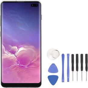 for Galaxy S10 Plus, Screen Replacement with Frame for Galaxy s10+, G975f G975u G975w, LCD Display Digitizer Assembly, 6.4inch, (Silver)
