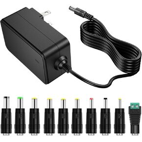 12V 2A AC Adapter Charger Replacement with 2 Tips, Regulated 12 Volts 2000mA Power Supply Cord for LED Strip Light, CCTV Camera, BT Speaker, GPS, Webcam, Router, DC12V Transformer (6 Pack)