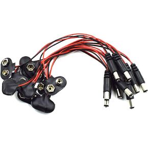 2.1x5.5mm Male DC Power Plug to 9V Battery Button Connector Cable - (10 Pcs)