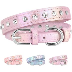 Beirui Bling Rhinestone Dog Collar with Studded Diamonds for Small Medium Dogs Cats,Cute Bedazzled PU Leather Dog Collar with Sparkling Crystals for Girl Boy Puppies,Purple,S