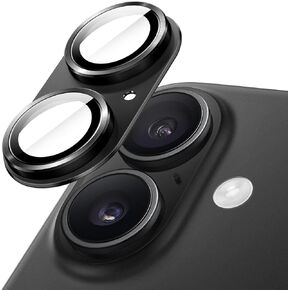JETech Camera Lens Protector for iPhone 16 6.1-Inch and iPhone 16 Plus 6.7-Inch, Full Coverage 9H Tempered Glass Ring Cover, Matte Metal Plate, Case Friendly, 1-Pack (Black)