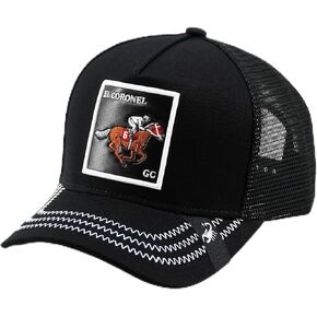 GCBalaclava El Coronel Alcuin Leather Patch Trucker hat mesh Gym Sporty Animal Jockey hat for HIm & Her Black