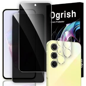 عبوتان + 2 واقي شاشة من الزجاج المقوى للخصوصية لهاتف Samsung Galaxy A35 5G - وعبوتان من واقي عدسة الكاميرا - مضاد لبصمات الأصابع، ومقاوم للكسر، (مضاد للتجسس)