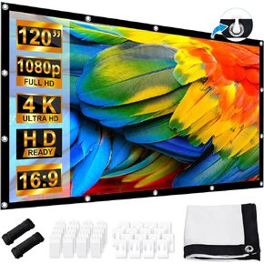 Projector Screen 120 Inch, LEORFI Portable Projector Screen Outdoor 16:9 HD 4K, Washable Foldable Anti-Crease Movie Screen, Double-Sided Projection, Projection Screens for Camping and Home Theatre