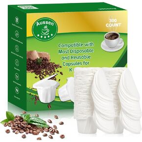 Aussen Disposable Coffee Paper Filters Replacement Kerig Filter Fit All Keurig Single Serve Filter Brands Compatible with Reusable Single Serve Pods Keurig Coffee Maker(300 count With Lid)