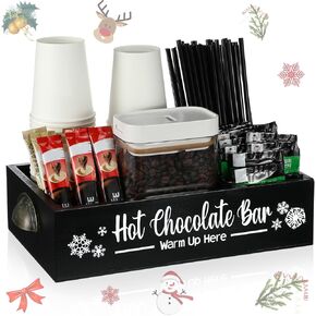 Soaoo Christmas Coffee Station Organizer Wood Storage Box with Handle Coffee Pod Holder Coffee Bar Organizer for Countertop Decorative Xmas Storage Bins Wooden Bar Accessories Organizer (Gray)