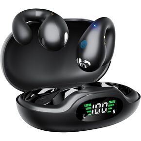 Clip On Earbuds Bluetooth Wireless Earbuds 5.3 Headphones Open Ear Headphones Long Playtime Ear Buds Digital Display Charging Case Noise Canceling Waterproof Sports Earphones