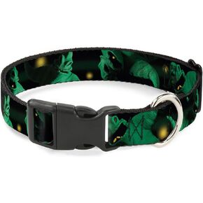 Buckle-Down Plastic Clip Collar - Oogie Boogie 4-Poses Black/Yellow/Green - 1" Wide - Fits 15-26" Neck - Large
