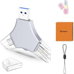 محرك أقراص فلاش USB 3.0 بسعة 64 جيجابايت لهاتف iPhone، عصا تخزين لحفظ الصور 3 في 1 للذاكرة الخارجية للصور/الفيديو/حفظ البيانات/النسخ الاحتياطي، محركات أقراص الإبهام عالية السرعة V2.60 لأجهزة iPhone/iPad/Android/PC - رمادي مترب in Kuwait