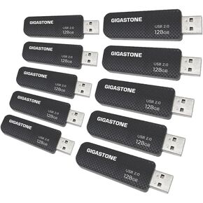 GIGASTONE V30 128GB USB 2.0 Flash Drive 10-Pack, Retractable Flash Drive for PC Laptop MacBook, Compatible with Windows Mac Linux, USB 2.0 Flash Drive Storage Memory Stick, Vogue Style - Black