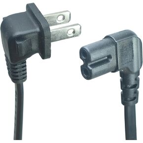 6Ft 2-Prong TV Power Cord Replacement Right Angled to L-Shaped Figure 8 Power Cable，18AWG Nema1-15P to IEC320 C7 Non-Polarized Power Cord