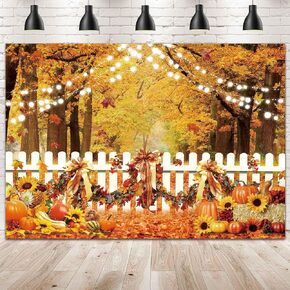 7x5ft Fall Forest Backdrop Autumn Thanksgiving Day Harvest Farm Pumpkins Maple Leaf Party Decorations Banner Photo Background Shoot Props