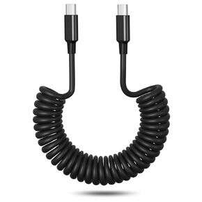 OKRAY Coiled USB C Cable for Car, 2-Pack USB c to USB c 60W/3A Fast Charging Cable Retractable 1-5FT Type C Car Charger Cords Compatible for iPhone 16 15 Pro Max Plus, Samsung Galaxy S24 A55, Pixel 8
