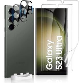 geekboy [2+2 Pack] Galaxy S23 Ultra Screen Protector with Camera Lens Protector, Soft EPU Screen Protector (Not Glass), Anti Scratch, High Definition Bubble-Free, Case Friendly