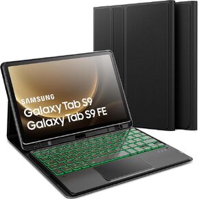 for Samsung Galaxy Tab S9 FE 10.9 inch / S9 11 inch Case with Keyboard 7 Color Backlit Magnetically Detachable Keyboard with Touchpad Stain-Resistant PU Flip Tablet Sleeve Cover with Pen Slot