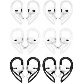 ALXCD Ear Hooks Compatible with AirPods Pro 2 & AirPods4, 6 Pairs Adjustable Over-Ear Soft Ear Hook [Anti Slip][Anti Lost], Compatible with AirPods Pro 2 AirPods3 All Generations, Black White Clear