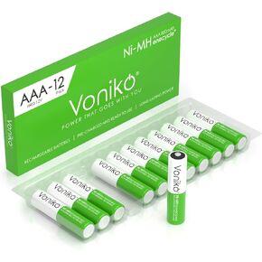 Voniko Rechargeable AAA NiMH Enecycle Triple A Batteries 12 Pack – Ultra Long Lasting, 850mAh, Recharge up to 1000x Times, Pre-Charged (1.2V)