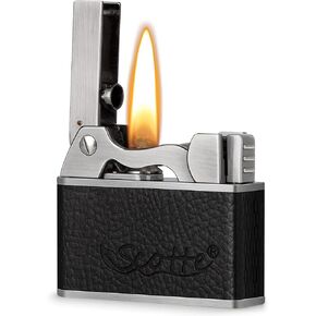 Scotte Vintage Kerosene Lighter, Windproof Soft Flame Lighter, Metal and Leather Trench Lighter, Fluid Refillable Pocket Lighter& Pipe Lighter, Gift for Father Husband
