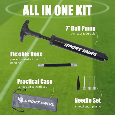 Hand Pump for Balls - Portable Ball Air Pump with Needle 3 pcs and Compact Case - Small Sports Ball Inflator - Volleyball, Soccer, Basketball Pump - Manual Ball Pump for Inflatables in Saudi Arabia