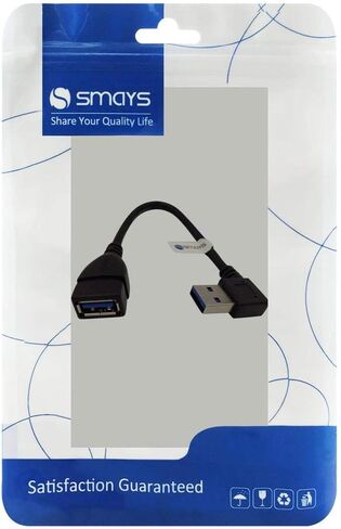 كابل تمديد USB 3.0 قصير، كابل تمديد USB ذكر إلى أنثى بزاوية قائمة، USB A 90 درجة، باتجاه اليسار/8 بوصات/20 سم/أسود in Saudi Arabia