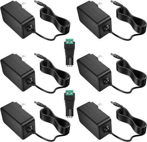 12V 2A AC Adapter Charger Replacement with 2 Tips, Regulated 12 Volts 2000mA Power Supply Cord for LED Strip Light, CCTV Camera, BT Speaker, GPS, Webcam, Router, DC12V Transformer (6 Pack) in Saudi Arabia