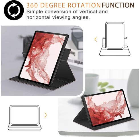 360 Rotating Case for Samsung Galaxy Tab S10 Plus 12.4/Tab S9 Plus 12.4 inch 2023 Tablet,Stand Folio Cover with Pencil Holder Multi-Angle Viewing Protective Case with Stand Function,Black in Saudi Arabia