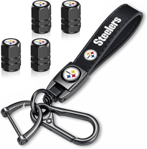 5pcsCar Key Chain with tire stem cap, Car Key Fob car dust Cap combination set, Key chain Key Ring accessories - chiefs-black in Saudi Arabia