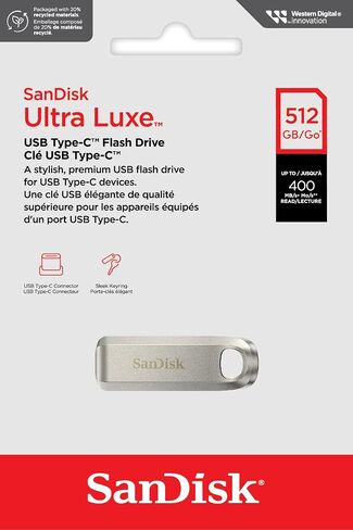 SanDisk 512B Ultra Luxe USB Type-C Flash Drive - Up to 400MB/s, USB 3.2 Gen 1, Premium Metal Design - SDCZ75-512G-G46 in Saudi Arabia