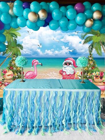 July Christmas Backdrop Tropical Flamingo Palm Tree Hawaiian Photography Background 7×5FT Summer Beach Santa Claus Party Decoration Supplies Photo Props in Saudi Arabia