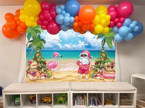 July Christmas Backdrop Tropical Flamingo Palm Tree Hawaiian Photography Background 7×5FT Summer Beach Santa Claus Party Decoration Supplies Photo Props in Saudi Arabia