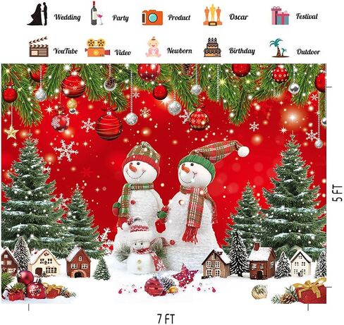 CHAIYA 7x5ft عيد الميلاد خلفية حمراء عيد ميلاد سعيد ثلج موضوع عيد الميلاد للأطفال البالغين زينة الحفلات الشتاء السنة الجديدة عيد الميلاد عشية الأسرة راية الحزب CY337 in Saudi Arabia