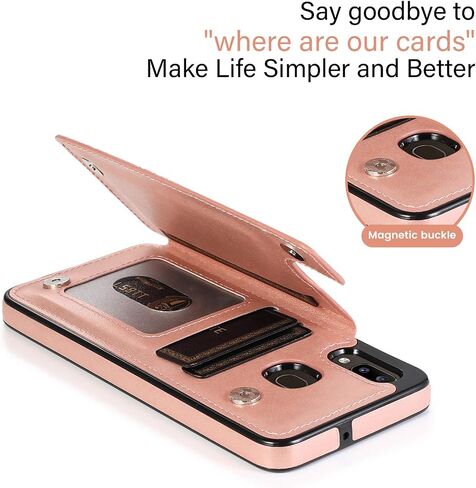 Galaxy A20 Case A30 Case A20 Card Credit Holder Wallet Protective Cover with Card Slot and Slim Leather Case for Samsung A20/A30 (Rose Gold) in Saudi Arabia