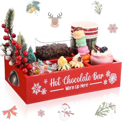 Soaoo Christmas Coffee Station Organizer Wood Storage Box with Handle Coffee Pod Holder Coffee Bar Organizer for Countertop Decorative Xmas Storage Bins Wooden Bar Accessories Organizer (Gray) in Saudi Arabia