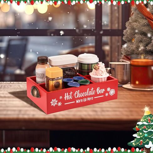 Soaoo Christmas Coffee Station Organizer Wood Storage Box with Handle Coffee Pod Holder Coffee Bar Organizer for Countertop Decorative Xmas Storage Bins Wooden Bar Accessories Organizer (Gray) in Saudi Arabia