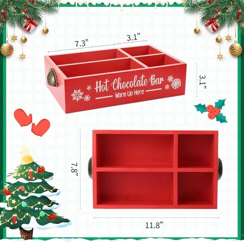 Soaoo Christmas Coffee Station Organizer Wood Storage Box with Handle Coffee Pod Holder Coffee Bar Organizer for Countertop Decorative Xmas Storage Bins Wooden Bar Accessories Organizer (Gray) in Saudi Arabia