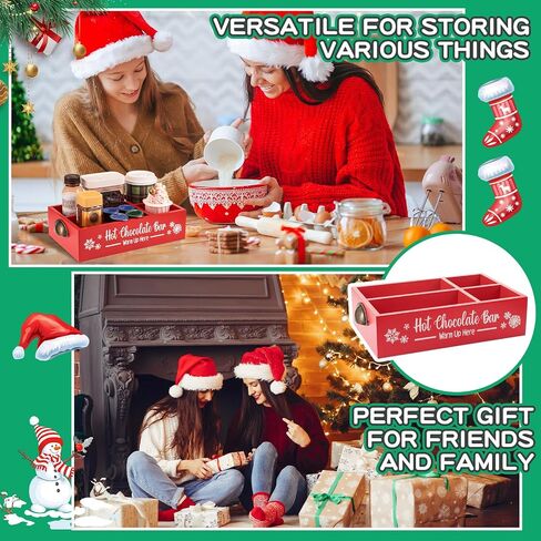 Soaoo Christmas Coffee Station Organizer Wood Storage Box with Handle Coffee Pod Holder Coffee Bar Organizer for Countertop Decorative Xmas Storage Bins Wooden Bar Accessories Organizer (Gray) in Saudi Arabia