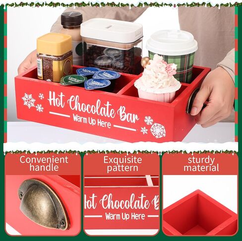 Soaoo Christmas Coffee Station Organizer Wood Storage Box with Handle Coffee Pod Holder Coffee Bar Organizer for Countertop Decorative Xmas Storage Bins Wooden Bar Accessories Organizer (Gray) in Saudi Arabia