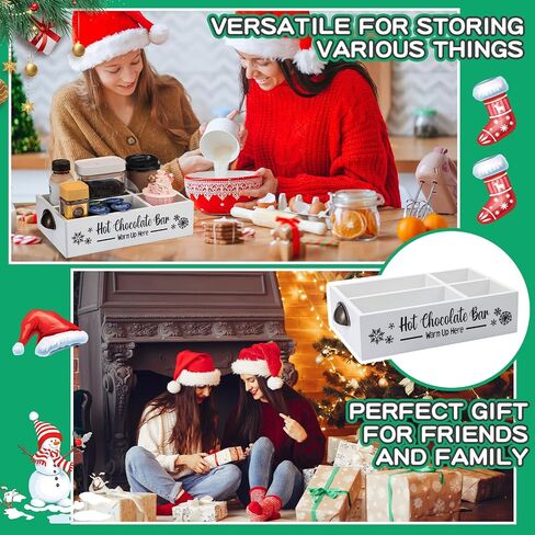 Soaoo Christmas Coffee Station Organizer Wood Storage Box with Handle Coffee Pod Holder Coffee Bar Organizer for Countertop Decorative Xmas Storage Bins Wooden Bar Accessories Organizer (Gray) in Saudi Arabia