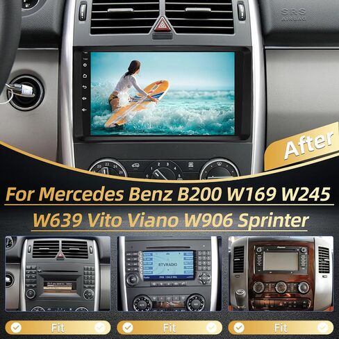 ستيريو سيارة Android 2+64G لسيارة Mercedes Benz B200 W169 W245 W639 Vito Viano W906 Sprinter - Carplay اللاسلكي وAndroid Auto - راديو بشاشة تعمل باللمس 9 بوصة مع EQ DSP، GPS، WiFi، SWC + AHD كاميرا احتياطية in Saudi Arabia