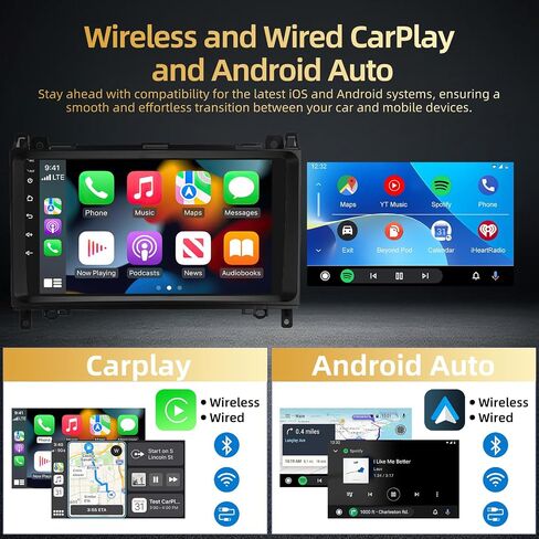 ستيريو سيارة Android 2+64G لسيارة Mercedes Benz B200 W169 W245 W639 Vito Viano W906 Sprinter - Carplay اللاسلكي وAndroid Auto - راديو بشاشة تعمل باللمس 9 بوصة مع EQ DSP، GPS، WiFi، SWC + AHD كاميرا احتياطية in Saudi Arabia